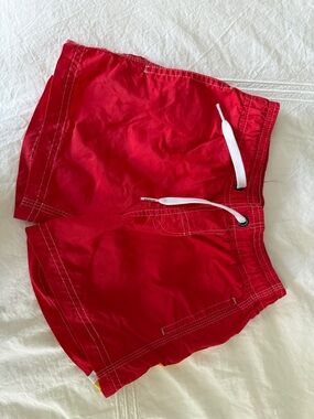 Sundek Boys Red Swim Trunks with White Drawcord